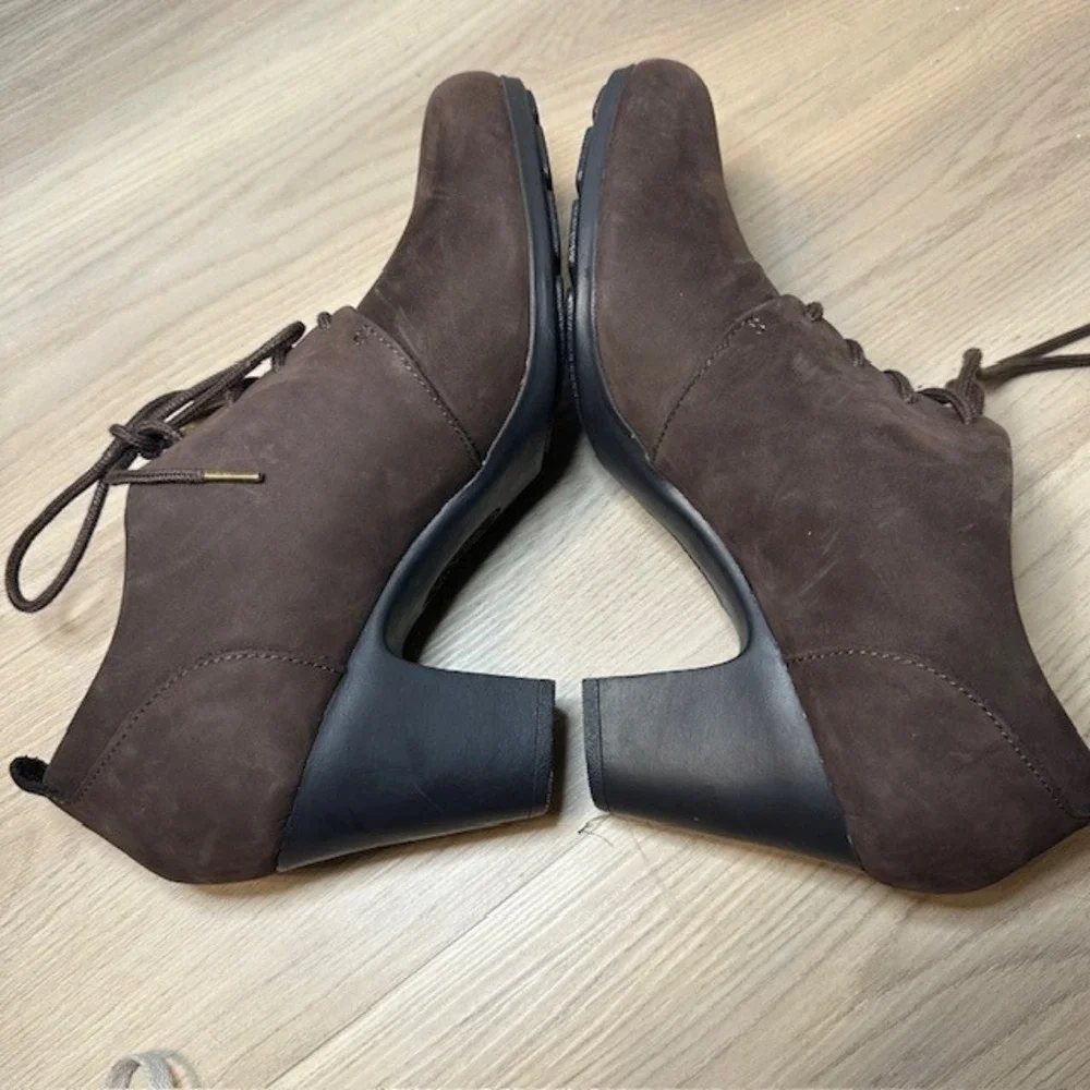 Comfortiva Leather Ankle Boots Lace Up‎ Heeled Booties Brown Women's 9.5M